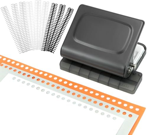 QWORK® 10-Löchern Bindemaschine für Planer, Geeignet für A4/B5/A5 Papier, inkl. 12 Mehrfarbige Binderingen (30-Löchern)