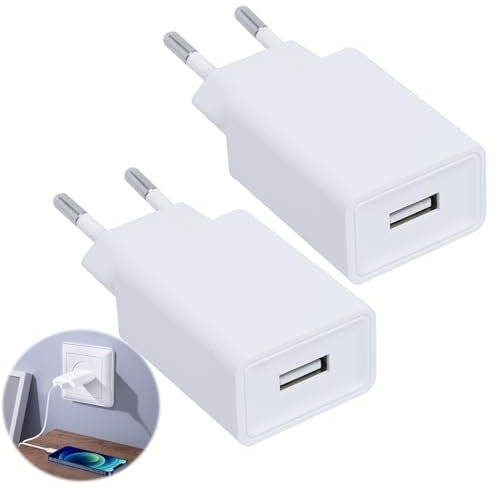 EuAcesry Chargeur USB A, 2 Packs Prise Secteur USB 5V 2A, Adaptateur de Rapide Prise Universel, Adapte Secteur USB, Embout Charger 5W pour Smartphone/Smartwatch/Ecouteurs