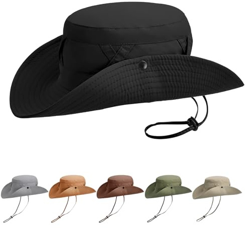 AYPOW Chapeau de Soleil Hommes Femmes Imperméable UPF 50+, Large Bord Pliable Respirant Toutes Saisons Bucket Hat, Style Cowboy Chapeau Boonie Chapeau Voyage Randonnée Safari, Chapeau d'été Outdoor
