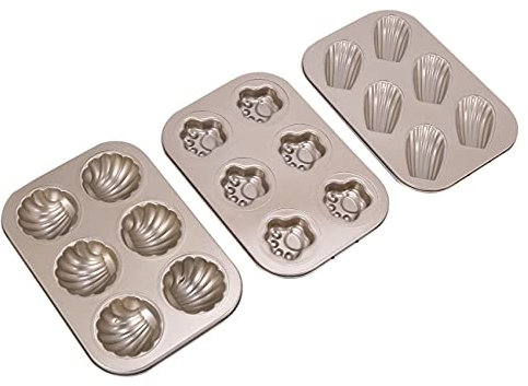 Fuhjythy Madeleine Pans, 3 Pack Antiaderenti per Gatti Forma di Teglie da Forno, Stampo da Forno nel Acciaio al Carbonio, 6 cavità Bagel Mold Stampo da Forno Biscotto Snack Stampo