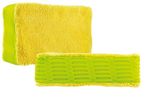 Tek Automotive Twin Pack Microfibre Bug Remover Sponges – Deep Pile Car Cleaning Sponge with Corrugated Nylon Trim for Tar and Insect Removal – 19x11x6cm – Wash or Dust Use – Lint-Free Finish