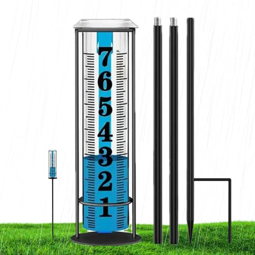 Weather Rain Gauge, Rain Water Gauge With Stake, Accurate Rainwater Measuring Meter for Terraces Deck Lawn Fence Yard Farm