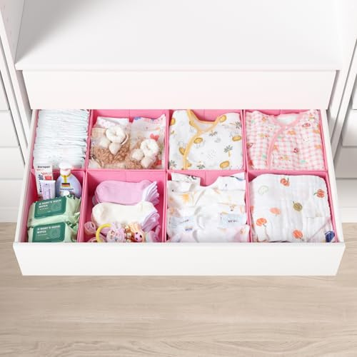 ORLISA Drawer Organiser for PAX 100 Drawers (100x58cm), 8 Pack Closet Organiser Set, Fabric Drawer Dividers & Wardrobe Organisers for Clothes Storage, Underwear, Socks & Baby Clothes – Pink