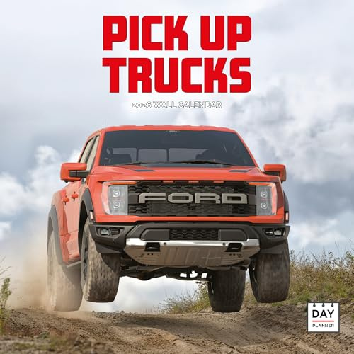Dayplanner Pick Up Trucks Kalender 2026, Stor fyrkantig väggkalender, 16 månader, pick-up lastbilar present automatisk kalender