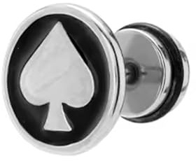 BlackAmazement Pendientes de acero inoxidable 316L falsos dilatadores de picas, tarjetas de colores, tarjeta de juego, póquer, plata, negro, para hombre