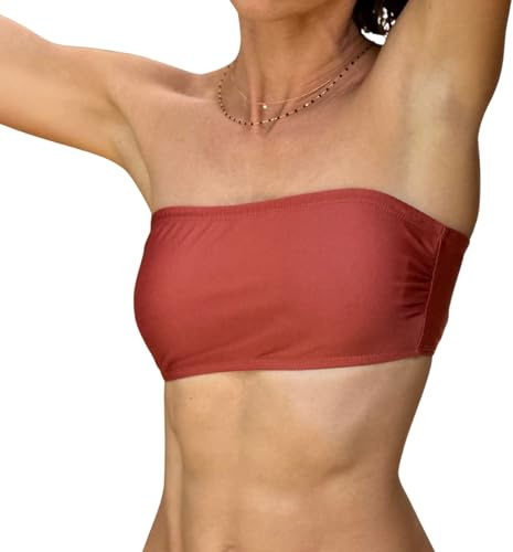 LaJolieFun - Haut de Maillot de Bain Bandeau Femme 2-en-1, sans Armatures, Coloris Terracotta, Matière Recyclée