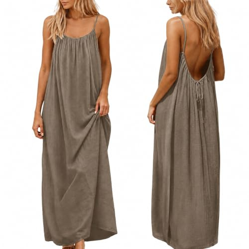 nnOuOnn Backless Cami Dress for Women Summer 2026 Sleeveless Long Maxi Casual Sundress Ladies Flowy Open Back Lounge Dresses Beach House