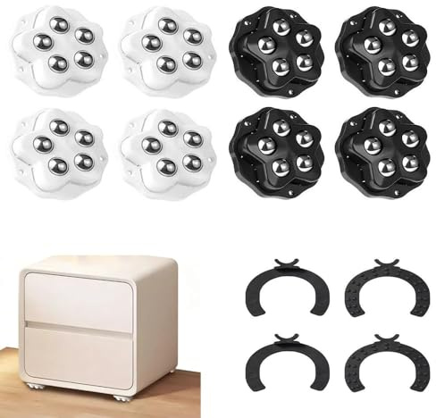 Self-Adhesive Furniture Casters Set of 8-4 White & 4 Black Heavy-Duty 360° Swivel Ball Rollers, No-Slip Base SuSelf-Adhesive Furniture Casters Spports 300kg Total - Ideal for Sofas, Tables, Cabinets