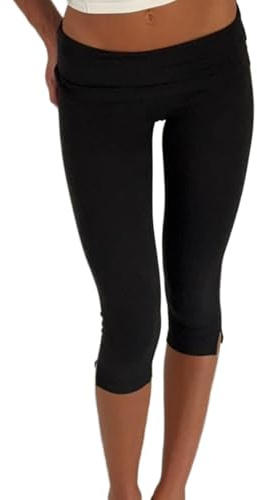 RUIWANBBY Women's Casual Side Slit Capri Pants Solid Color Slim Fit Knee Length Yoga Leggings Y2k Going Out Cropped Bottoms (Black, S)
