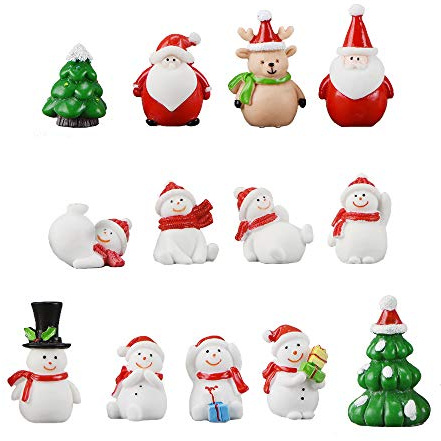 13PCS Miniature Ornament Kits de Noël - Figurines Mini Père Noël, Arbre, Bonhomme de Neige, Renne - Décoration pour Jardin, Bonsai, Dollhouse, Fête, Artisanat DIY, Boule à Neige, Table, Gateau
