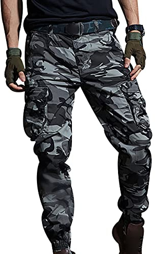 Pantalones Cargo Hombre Multibolsillos - Pantalón Trabajo Camuflaje Trekking Tactico Bombachos Jogger Militares Largos Cargos Talla Grande Gris 30