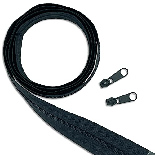 Wohnkult Set di cerniera: 10 m, chiusura lampo continua, 3 mm, con 20 cerniere, vendita al metro, 25 opzioni di riparazione (332), colore nero