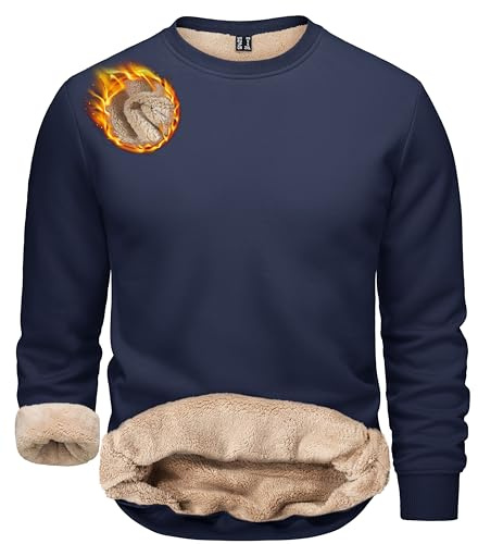 TACVASEN Winter Jumper Men Sweatshirts Crew Neck Outdoor Work Pullover Sweater Cosy Warm Cotton Sweat Shirt Navy,L
