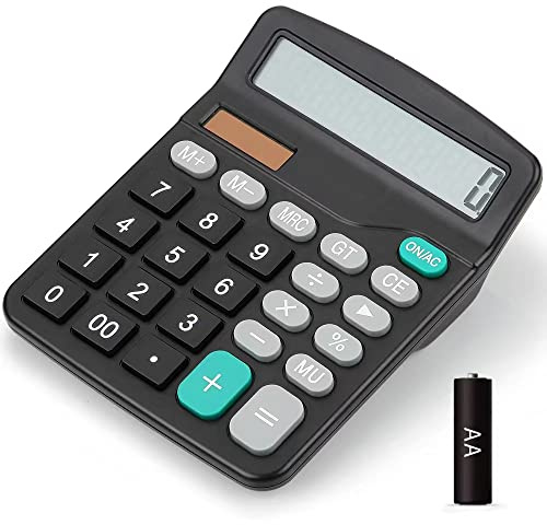 Bimormat Desktop Calculators Solar & Battery Power 12 Digit Large LCD Display with Included AA Battery Power for Business Office School Home(classic black)
