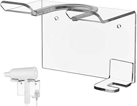 Cosmos Wall Mount Hair Dryer Holder Acrylic Blow Dryer Storage Rack Shelf Multi Functional Bathroom Storage Organizer with Screw Set for Hotel Room Salon Barbershop Transparent Clear