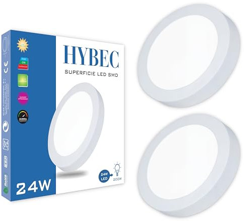 CLAR HYBEC - Downlight LED Techo Superficie 24W, Focos LED Interior Techo, Downlight Superficie, Plafón LED, Blanco Frío 6000Kº (Pack 2)