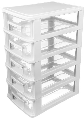 Toddmomy Transparent plast lådskåp 5 lager arrangör för kontor och hem multifunktionellt bärbart skrivbord förvaringsfodral för sortering av små delar