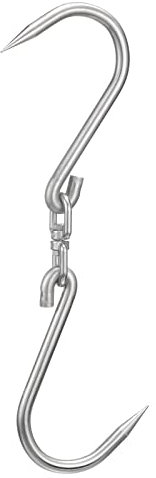 sourcing map Gancho para Carne Giratorio de 17,3'', Espesor de 0,55'', Gancho de Carnicero de Procesamiento de Acero Inoxidable, Gancho para Colgar Carne, Producto Cárnico Ahumado y Secado