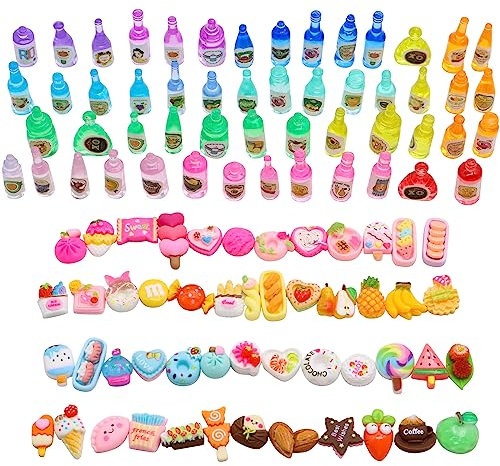 100 piezas de juguetes en miniatura de alimentos y bebidas, mini alimentos de resina Scettar para jugar, accesorios de cocina para niños, juguetes de modelo a escala 1:12 para niños, adultos,
