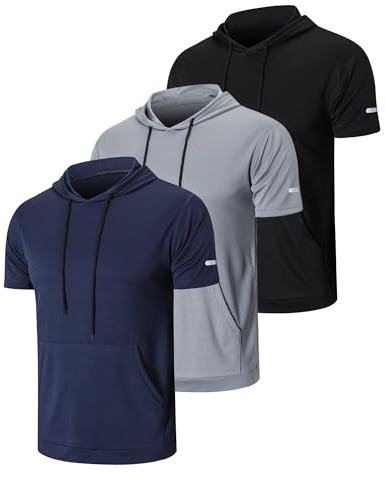 HUAKANG 3-pack sport t-shirts herr funktionell skjorta sportskjorta snabbtorkande andningsaktiv sportskjorta män löpartröja kortärmad träningströja män, Svart grå, marinblå, S