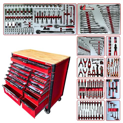 toolcar Metallo Jumbo Pro 13 verkstadsvagn verktygsskåp fyllt med verktyg handverktyg