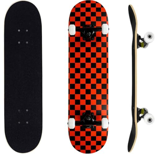 ERNAN Skateboard,80 * 20cm,pour Adulte/Enfant Fille/Garçon Débutant.Plateau 7 Plis érable Alpin,Roulement ABEC-7,T-Tool Inclus,Skateboard Enfants (Black Red)
