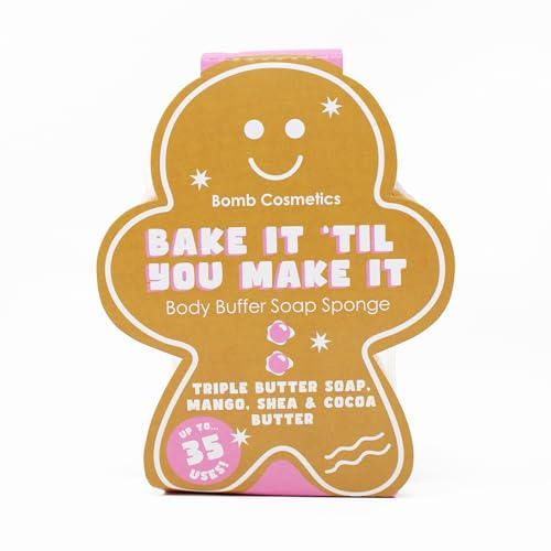 Bomb Cosmetics Body Buffer Soap Infused Sponge 2 in 1 Cleanse Exfoliate Moisturising Triple Butter Sponge with Soap Inside