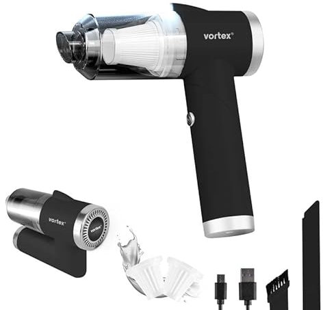 KITCHENCOOK Vortex CRC90 Black – Aspirateur à Main sans Fil Pliable 60W, 4500 Pa, LED Intégrée, Autonomie 30 Min, Filtre HEPA Lavable, Compact, Accessoires Inclus, Pochette de Rangement – Noir