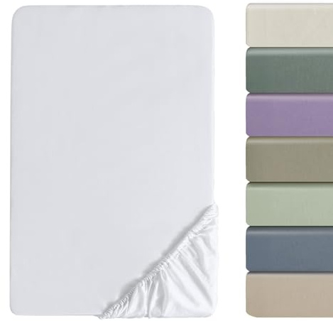 SOULFUL Satin Spannbettlaken 180x200cm Baumwolle, 100% Langstapelige Baumwolle Bettlaken Spannbettlaken bis 25cm Matratzenhöhe für Allergiker Geeignet, Oeko-Tex Zertifiziert-Weiß