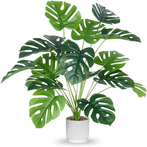 Laelfe Grande Pianta Artificiale Monstera in Vaso, 71 cm Pianta Finta di Palma Tropicale Per Decorazione Interna Esterna di Casa, Ufficio, Giardino, Soggiorno, Tavolo e Scrivania (18 Teste)