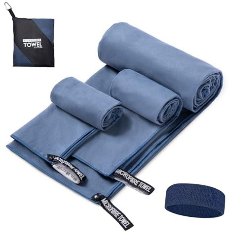 Serviette Microfibre Lot de 3,Serviette Sport Musculation,Serviette de Bain Microfibre,Serviette Piscine compacte,Ultra-légère et Rapidement sèche,Serviette de Plage,3 dimensions (Bleu Marine)