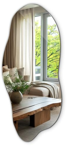 Grande Specchio 45x100 cm Stile Scandinavo per Cucina, Bagno, Camera da Letto, Ingresso e Corridoio Organico Artistico Forma Irregolare Bordo Ondulato Decorativo Asimmetrico Montaggio da Muro
