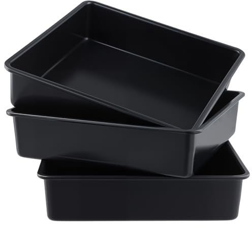 FUNSUEI Juego de 3 moldes cuadrados para hornear, 20 x 20 x 5,1 cm, color negro, antiadherente, bandeja pequeña de acero al carbono para brownies y pasteles