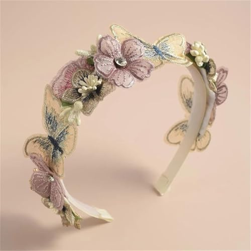 DANRENPANG Handmade Butterfly Flower Girls Pink Fashionable Simulated Mesh Flower Headband For Women, Girls And Children Wedding Headbands And Hair Accessories (1, 11CM+13.5CM)