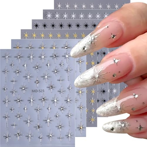 Lilbitty 6 Piezas de calcomanías de uñas Estrella de Cristal, Adhesivos de uñas de Diamantes para manicura DIY, decoración de uñas Brillante con Purpurina, para un Arte de uñas Elegante