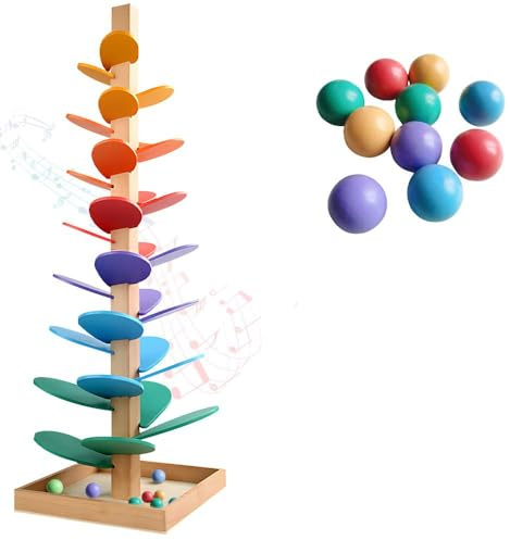 Pengrity 72 cm lerträd, stort, klangtorn trä, kulbana med 10 kulor 6 färgglada nivåer, Montessori kulbana, regnbågsljud träd från 3 år för barn