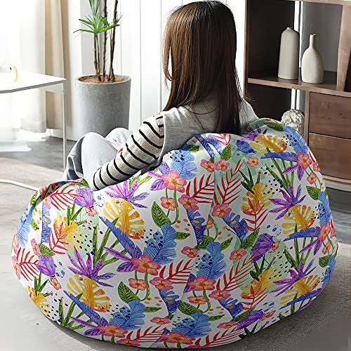 Hiseng Poltrona Sacco - Senza Imbottitura, per Adulti e Bambini Solo Rivestimento,Motivo a foglia Bean Bag Con Manico Pouf pouf Copertura per Sedia da Gaming (Foglie gialle,130x150cm)