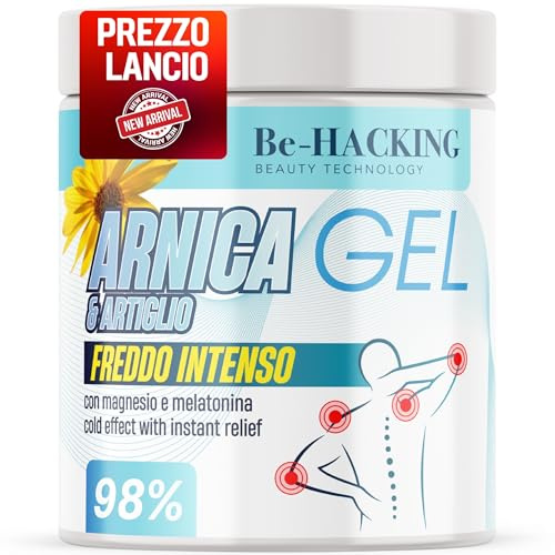 Be-HACKING Arnica Gel Forte + Griffe du Diable 550ml, Gel Froid Effet Glacé Intense, Crème Arnica Concentrée 98%, Gel de Massage Jambes Lourdes, Crèmes de Massage Corps, Made in Italy