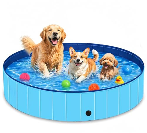 XL Dog Paddling Pool 160x30cm, Foldable Dog Swimming Pool for Large Dogs, Scratch-Resistant Taffeta Dog Bath Tub, Non-Slip Collapsible Paddling Pools for Garden Outdoor Cooling (XL-160×30cm)