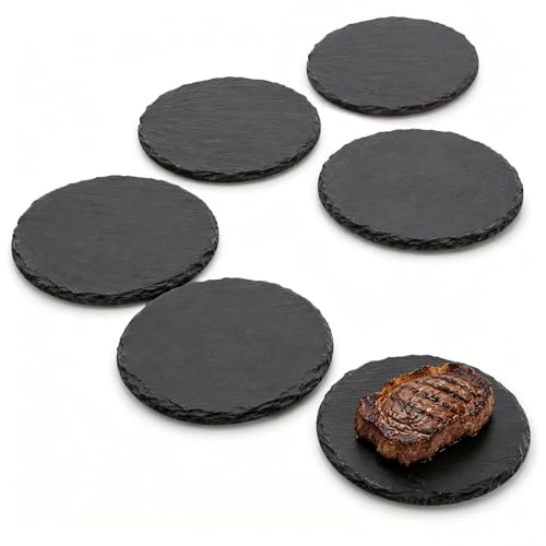 hocadon Platos de Pizarra Redonda 15 x 15 cm, Bandejas de Pizarra 6 Piezas