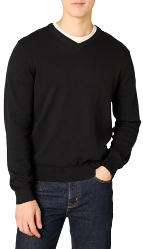 Amazon Essentials Suéter de cuello en V para hombre (disponible en tallas grandes y altas), negro, talla M