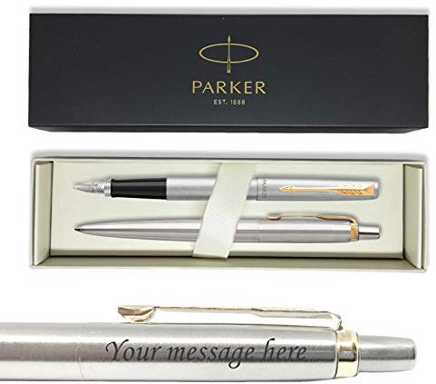 FVLFIL PARKER Jotter STEEL Gold Trim Fountain pen + ball pen set + Free engraving + gift box