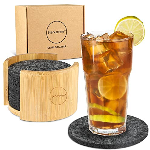 Bjørkstrøm® Filz Untersetzer rund für Gläser - 10er Set Ink. Box - Original Untersetzer von Bjørkstrøm® - Design Glasuntersetzer in dunkelgrau - Tischuntersetzer - Filzuntersetzer