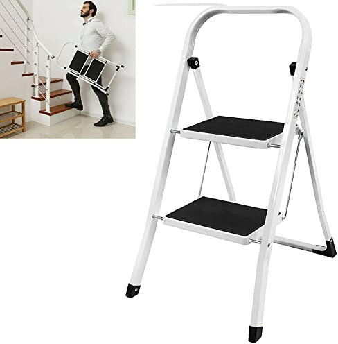 Folding Step Ladder with 2 Steps, Steel Steps and Non-Slip Mats, Maximum Load of 150 kg