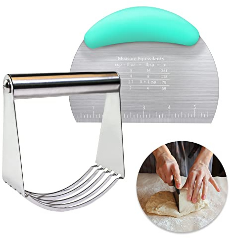 Pastry Cutter Dough Scraper Dough Cutter Scraper Tool Kitchen Pastry Blender,Stainless Steel Pastry Cutters Heavy Duty Dough Cutter for Kitchen Baking Tools,Comfortable and Dishwasher Safe (Blue)