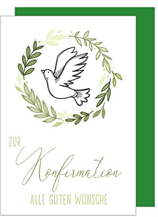 Edition Seidel Premium Glückwunschkarte zur Konfirmation mit Umschlag. Konfirmationskarte Karte Grusskarte Taube grüne Zweige Junge Mädchen (KF300 SW023)