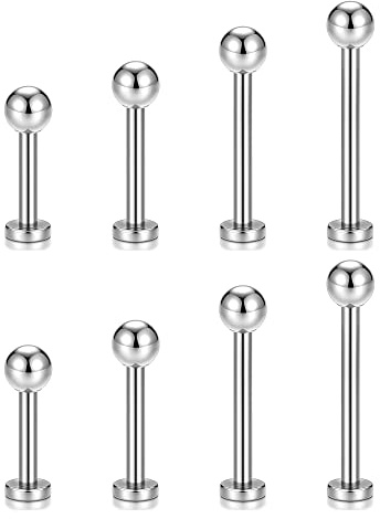 JSDDE 8pcs Stainless Steel Labret Lip Stud Tragus Helix Cartilage Lip Studs Nose Stud Earrings Piercing Jewelry 6-12mm Silver