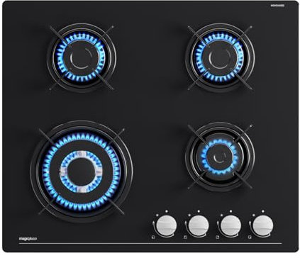 Magicplux Plaque de Cuisson Gaz 4 feuxs, 60cm, Gaziniere Encastrable, Gaz ville et bouteille, 8500W