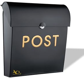 ACL Wall Mounted Post Box Modern Letter Box Mail Box Lockable With Keys | Letter Box for Home | Black Letterbox with 2 Keys Easy To Install Keep Your Mail Safe