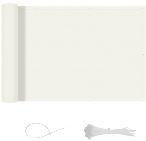 LOVE STORY Balkon Sichtschutz 80x600cm Wetterfest, PES Balkonabdeckung Balkonbespannung Balkonumspannungen Balkonverkleidung, Blickdicht Windschutz,mit Kabelbindern für Außengeländer,CremeWeiß